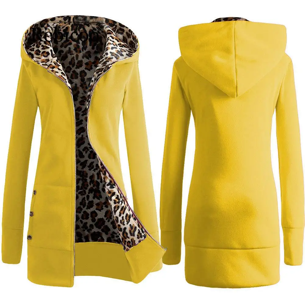 

2019 Autumn Winter Warm Hoodies Zipper Leopard Print Thick Fleece Hoodie Thicken Comfortable and Loose Clothing