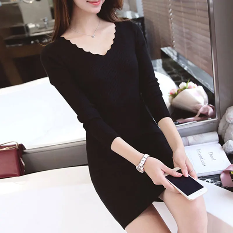 New style Korean knitted sweater in autumn and winter slim medium length long sleeved | Женская одежда