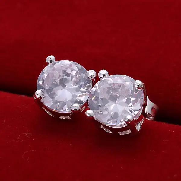 925 jewelry silver plated earrings Round Crystal Earrings E096 | Украшения и аксессуары