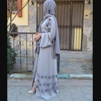 elegant full length muslim abaya opened kimono cardigan appliques robes jilbab female dubai muslims dress islamic dress wj1248