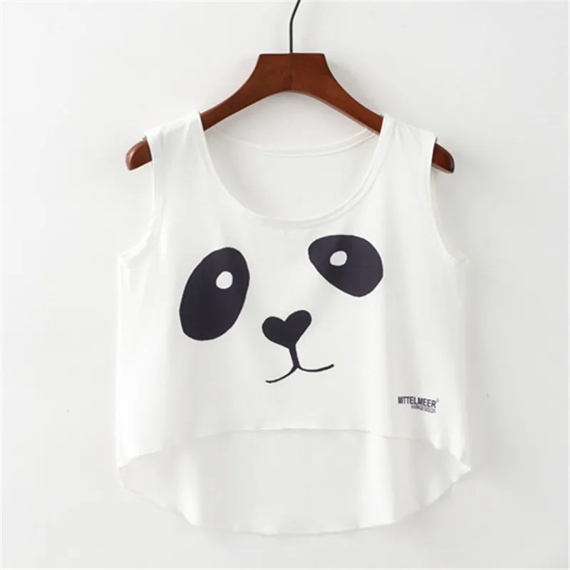 Новый принт с милой пандой женский укороченный топ без рукавов Милый Летний