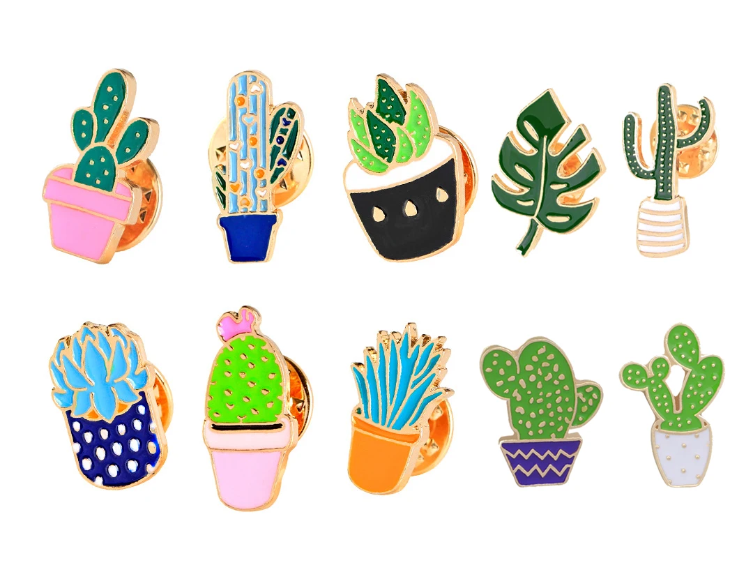 Эмалированные булавки мультфильм Кактус Мини Броши с растительными мотивами
