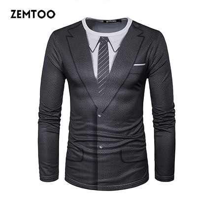 B3720 Zemtoo, мужские футболки, фирменные смокинги, футболки, Homme, Ретро стиль, галстук, Slim Fit, Camisetas, мужские повседневные смокинги с длинным рукавом, рубашка с 3D принтом - Цвет: B3720