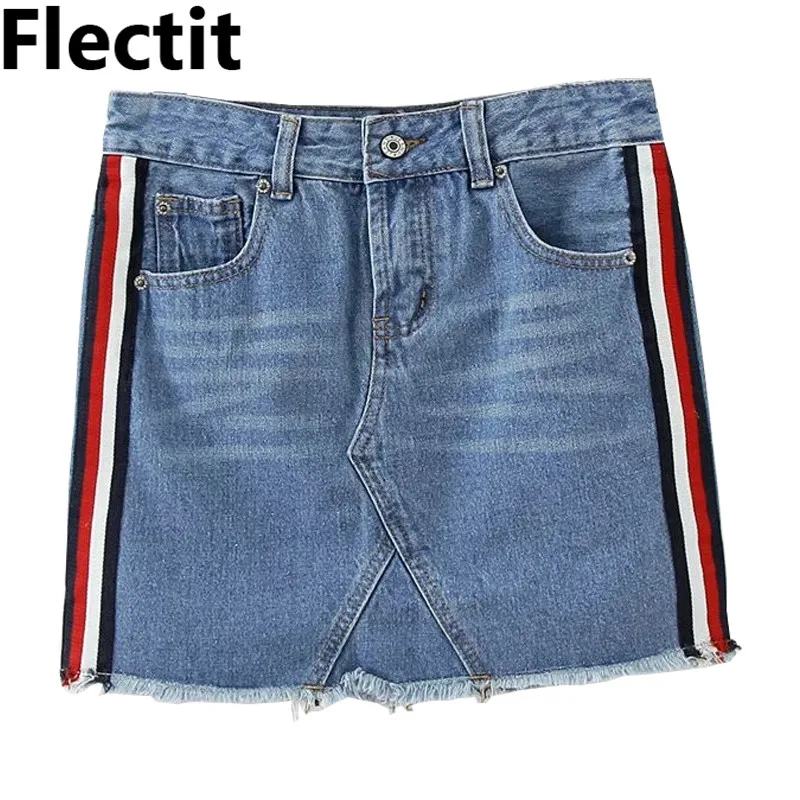 Женская джинсовая мини юбка Flectit с полосками по бокам винтажная мото