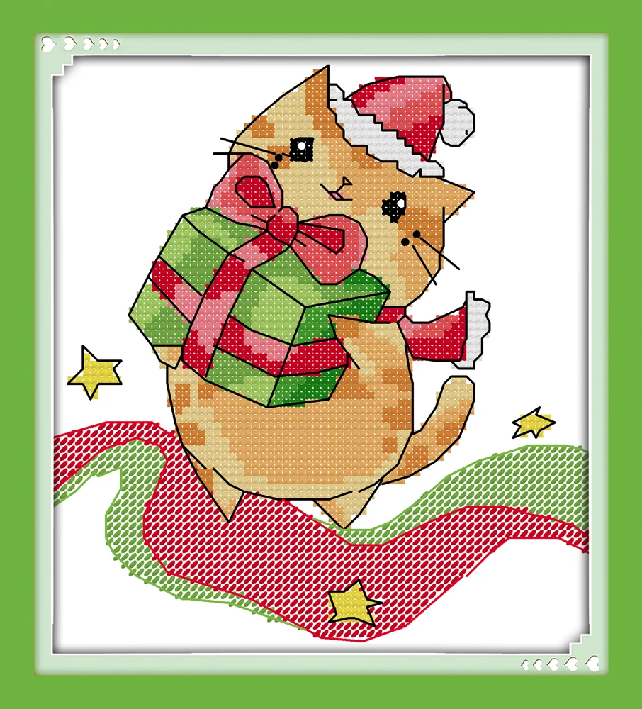 

Christmas kitten cross stitch kit aida 14ct 11ct count printed canvas stitches embroidery DIY handmade needlework