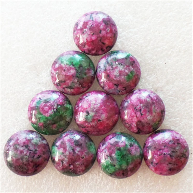 (10 шт./лот) оптовая продажа натуральный Фуксит круглый кабошон 20x6 мм Бесплатная