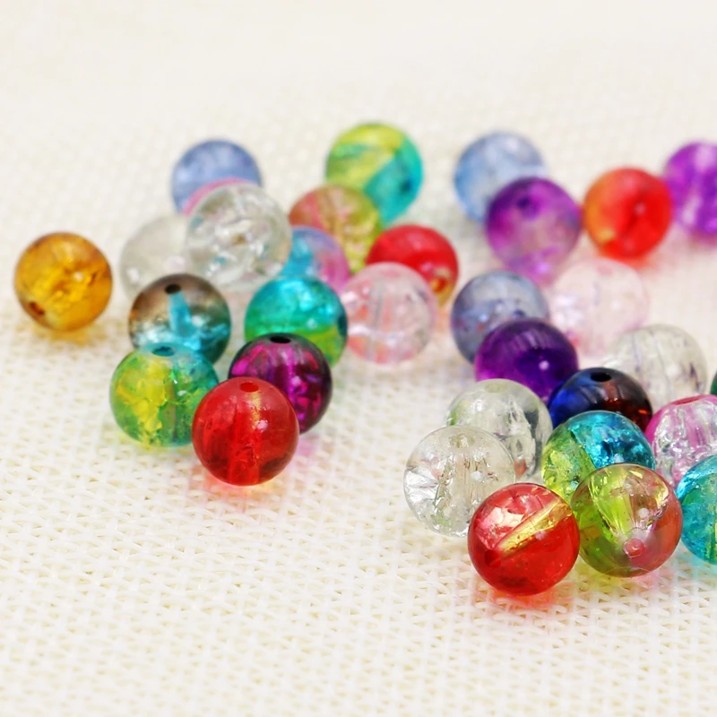 Смешанные Круглые разноцветные стеклянные бусины 8 мм 40 шт./лот с трещинами для