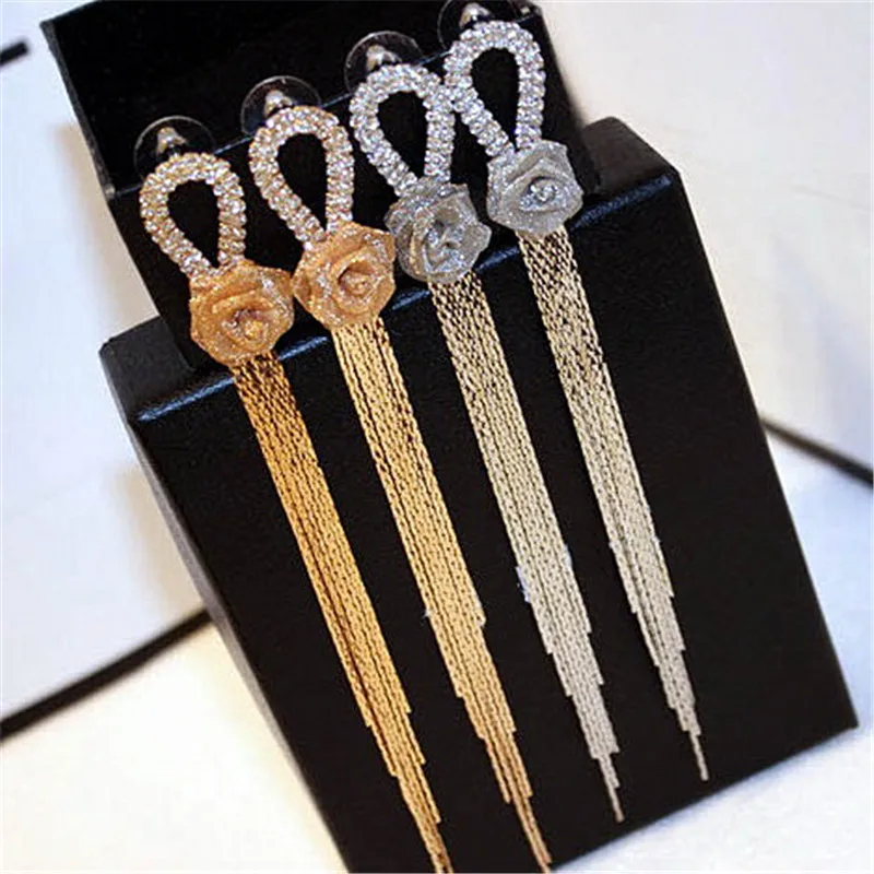 Массивные длинные серьги с кисточками и кристаллами в виде цветка для женщин Bijoxu