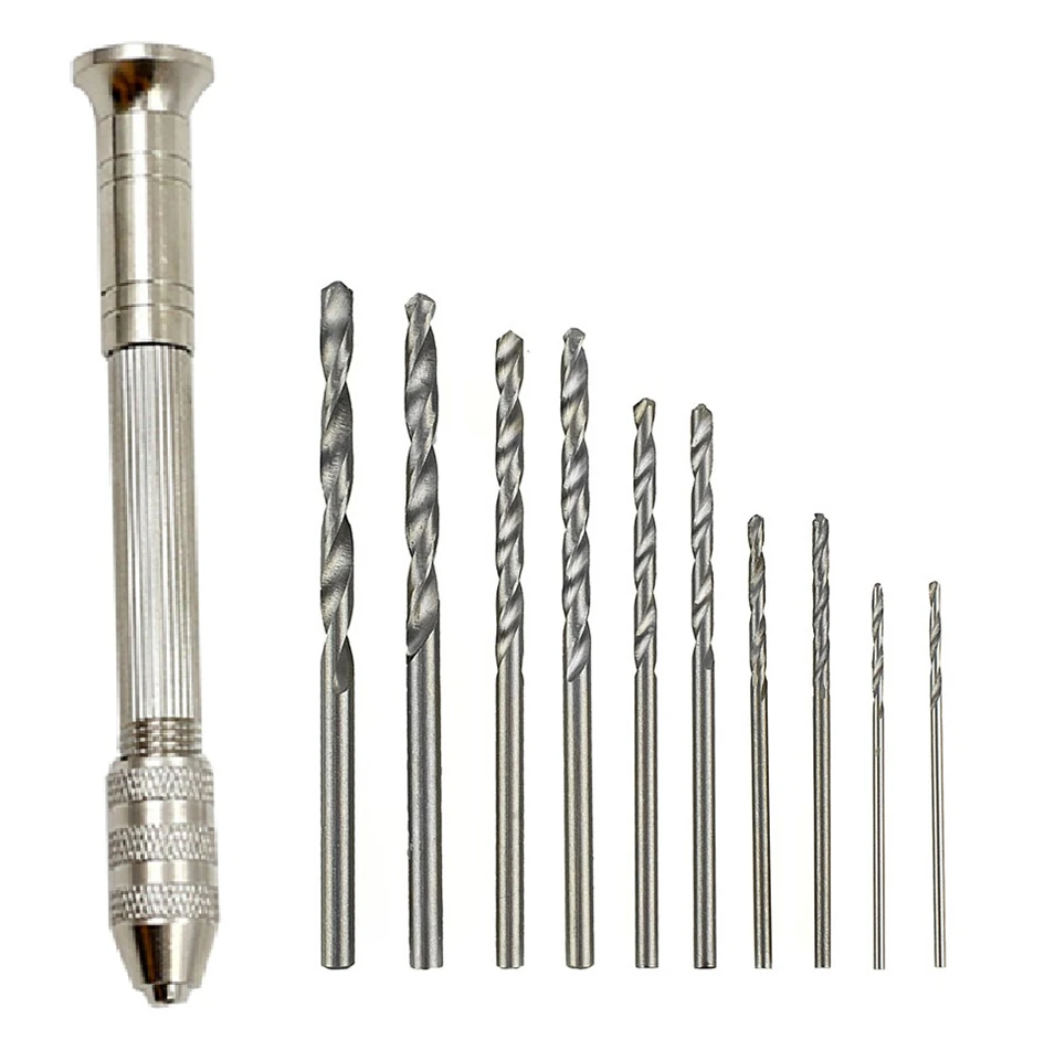 

High Quality Mini Micro Aluminum Hand Drill With Keyless Chuck +10pc Twist Drill Bit Woodworking Drilling Rotary Tools