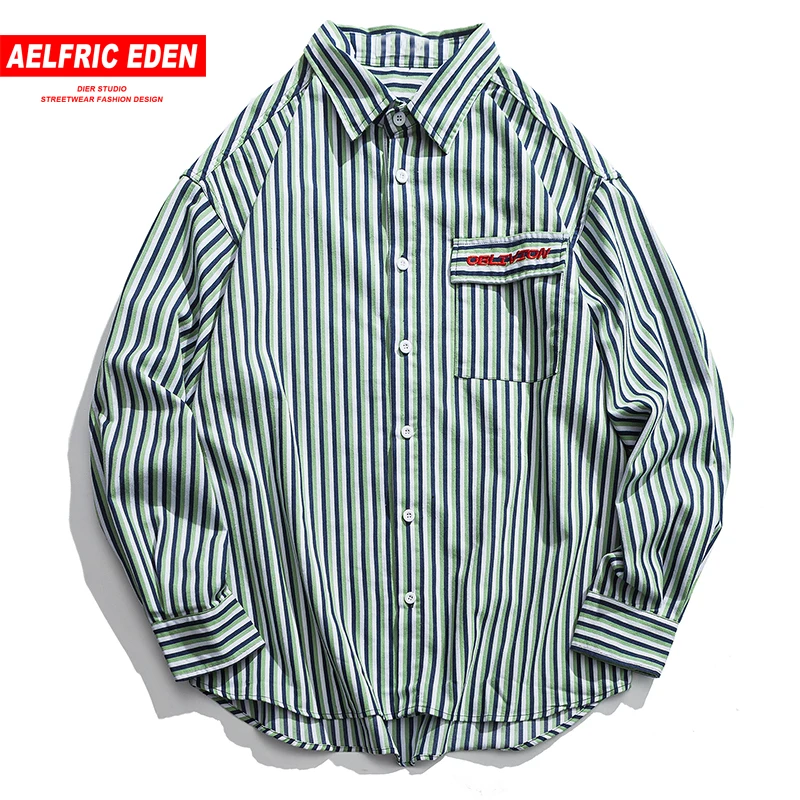 Aelfric Eden Vintage Striped Male Shirt Long Sleeve Cotton Casual Shirts Streetwear 2018 Fashion Hawaiian FC31 | Мужская одежда