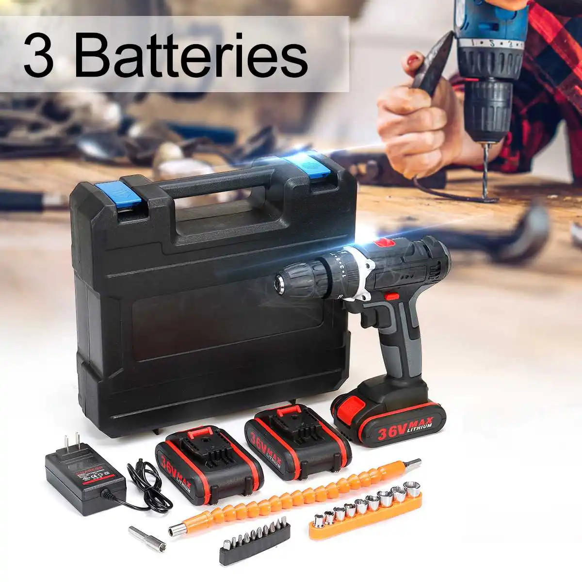 С 1/2/3 шт. Li-Ion Батарея 36V 6500mAh аккумуляторная Мощность электрической дрели для двойной-Скорость отвертка комплект сверл