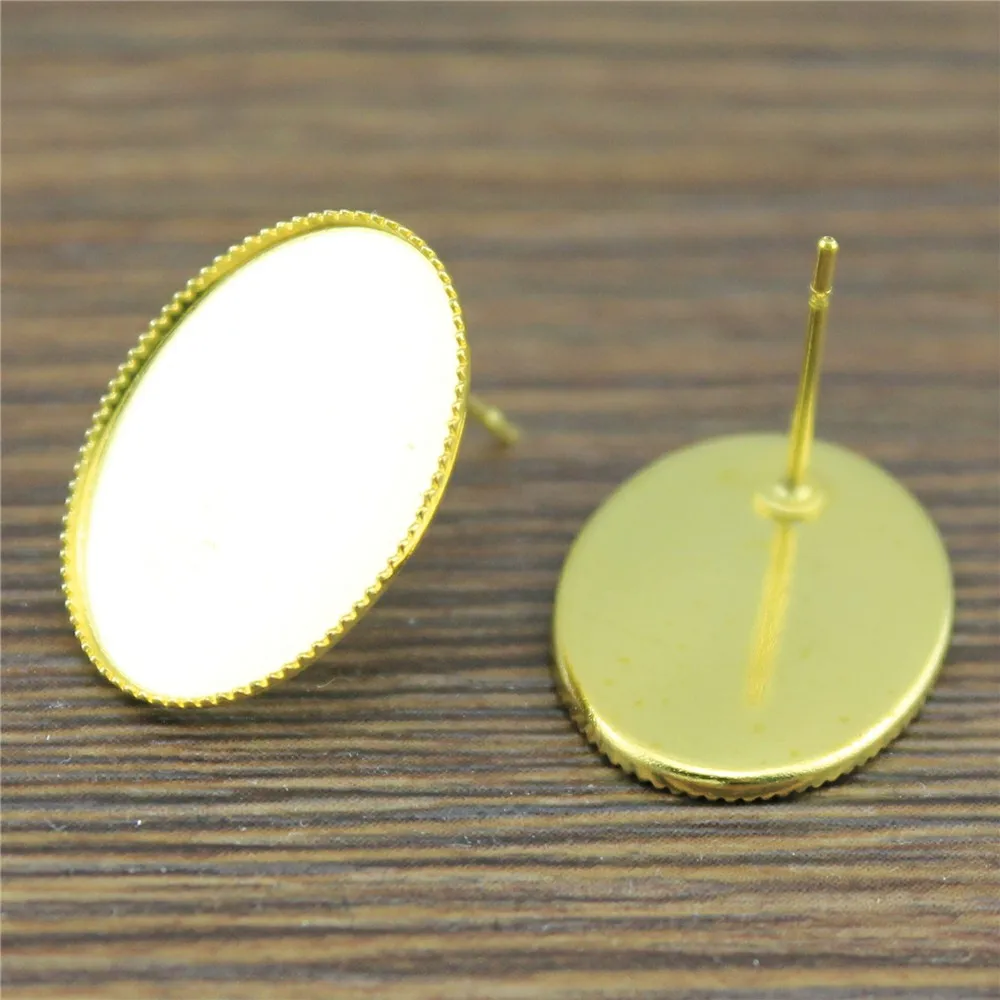 20pcs 3 Colors Fit 10x14/13x18/18x25mm Oval Glass Cabochon Copper Material Sawtooth Edge Earring Studs Base Setting | Украшения и