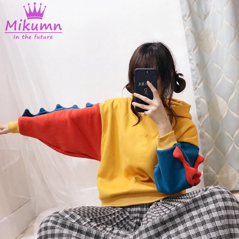 Harajuku толстовки осень зима женские кофты японская Лолита Kawaii мультфильм Динозавр плюс бархат толстовки Женский пуловер
