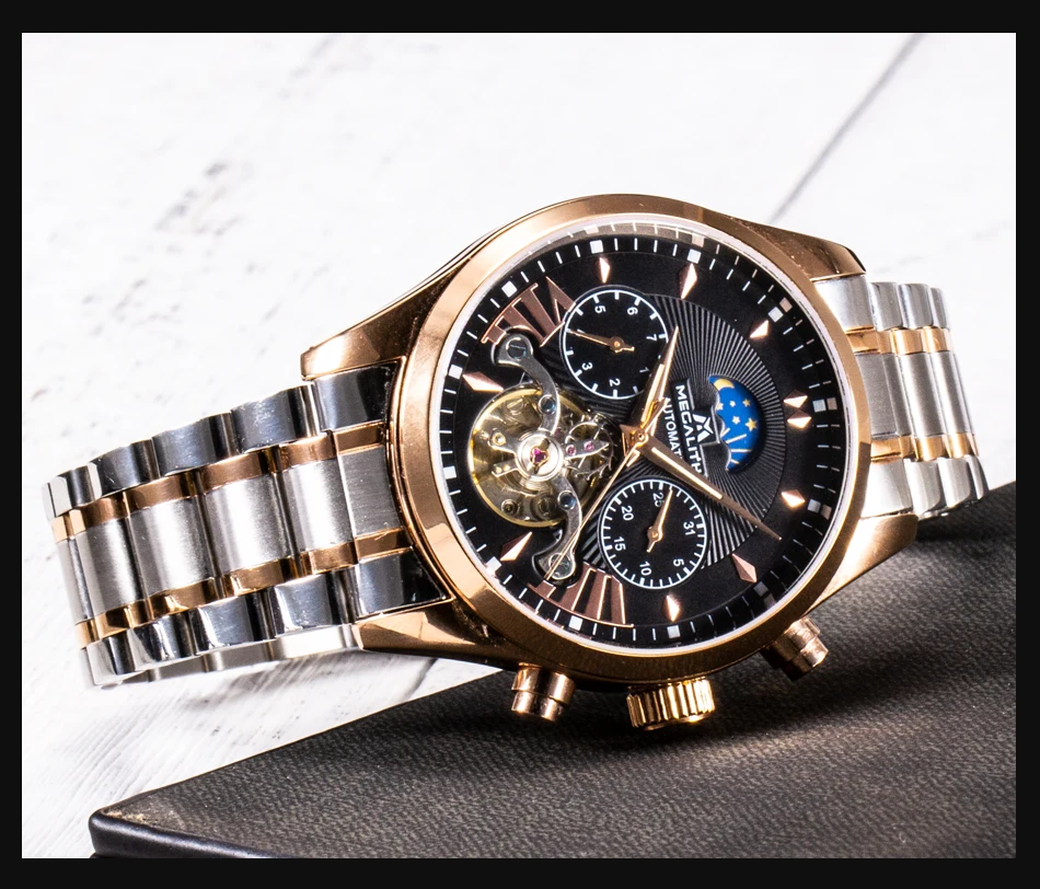 MEGALITH Мужские автоматические механические наручные часы tourbillon кожаные водонепроницаемые бизнес часы мужские спортивные наручные часы Relojes Hombre