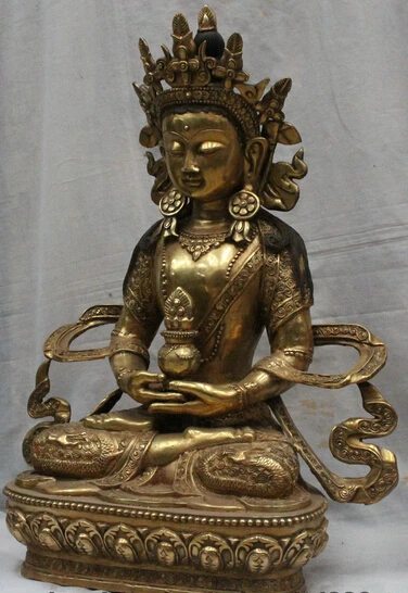 JP S0524 28&quot Tibet Tibetan Temple Bronze Dragon Robe Amitayus Long Life Goddess Statue H | Дом и сад