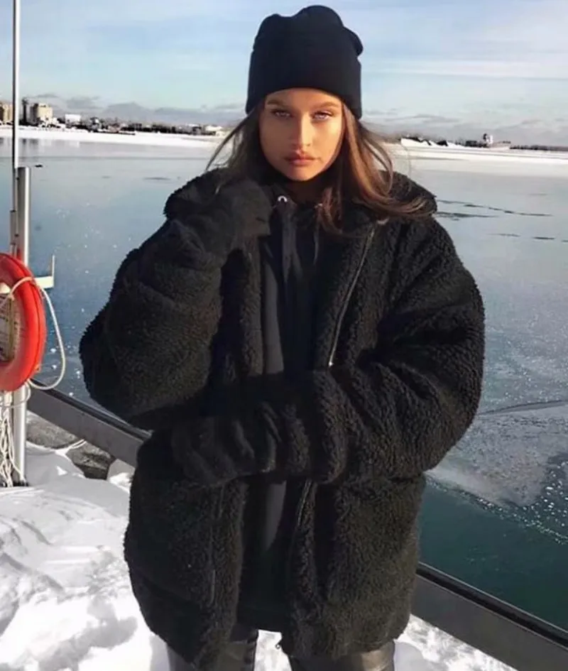 Женское теплое шерстяное пальто 2018 модная зимняя Толстая Меховая куртка женские