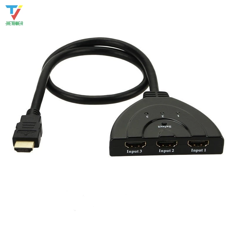 

500pcs/lot 3 Port 3in1 1080P 3D hdmi hub HDMI Switcher Switch Splitter Hub with Cable for PC HDTV DVD PS3 Xbox 360 High Quality