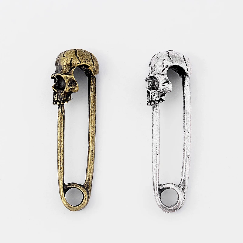5 шт. тибетские серебряные/Бронзовые булавки для головы черепа (не открываются)