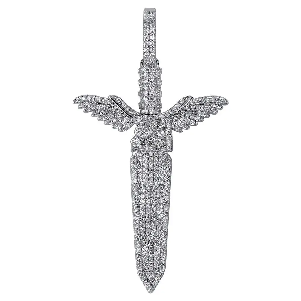 Iced Out меч с крыльями кулон ожерелье мужские/женские с теннисная цепочка Bling хип хоп Золото Цвет серебра талисман цепи ювелирные изделия - Окраска металла: P19010020-S