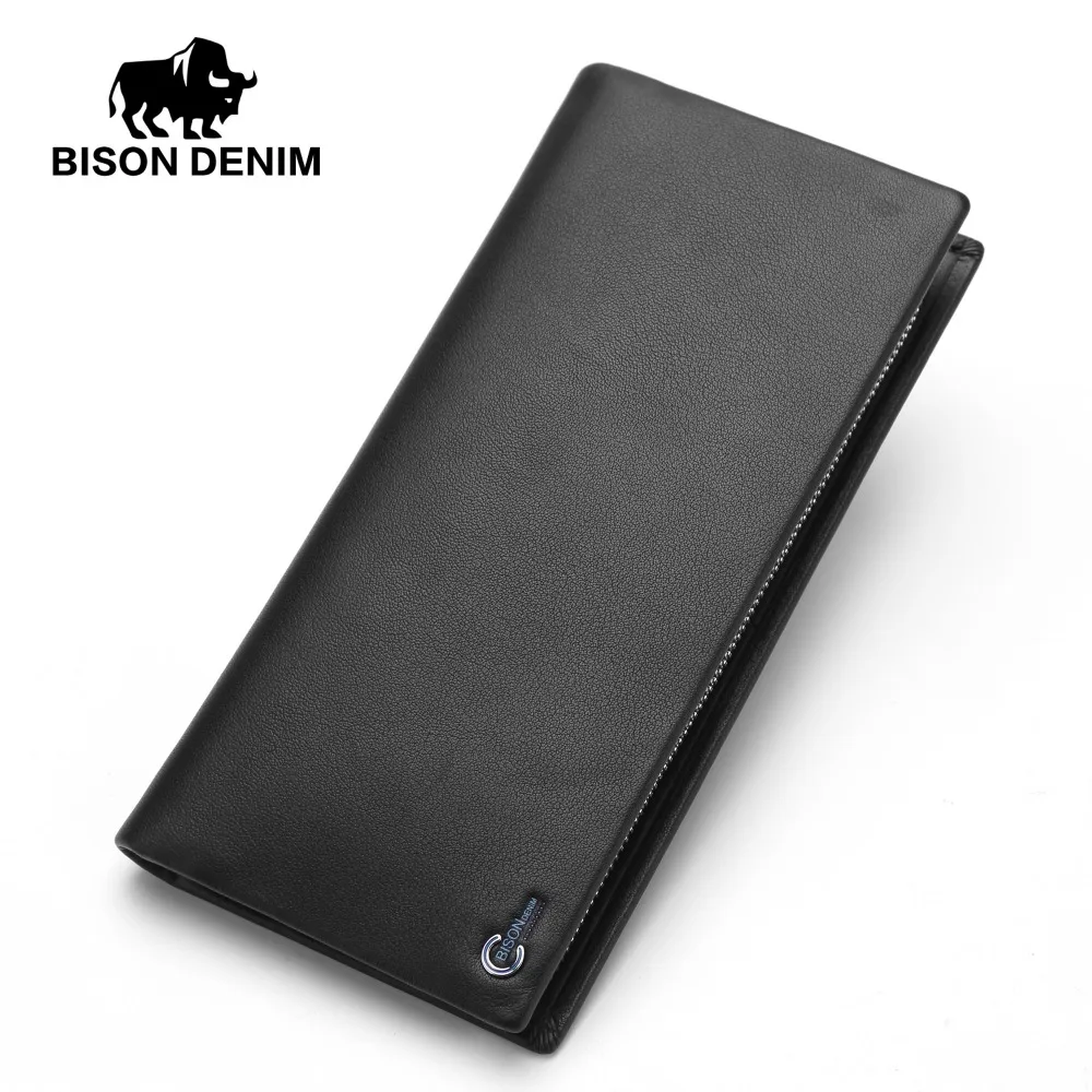 BISON DENIM роскошные мужские кошельки из натуральной кожи длинный деловой