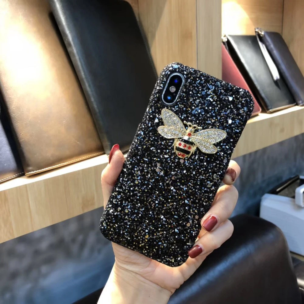 Kuutti Squishy Glitter Rhinestone Bee DIY Cell Phone cases for iPhone 6 7 8 Plus X Hard PC Covers Gift Mother's Day |