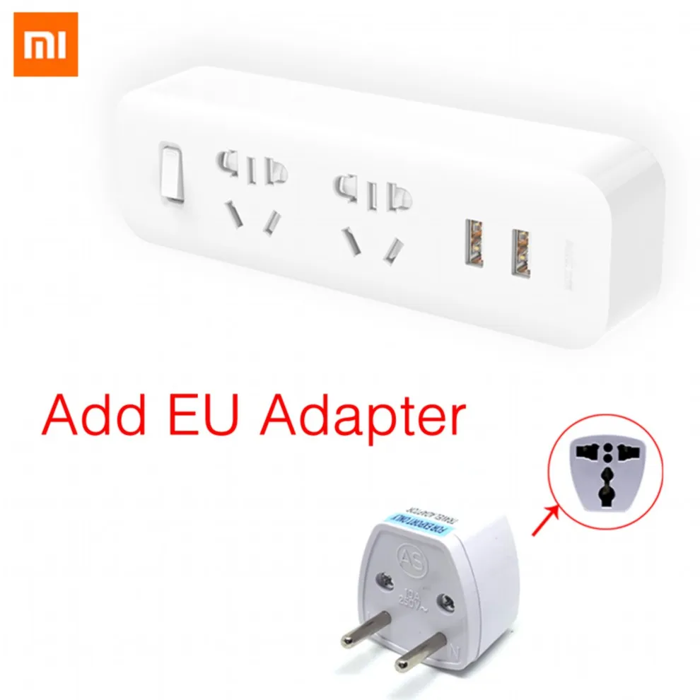 Xiaomi Mijia Мощность полосы конвертер Портативный Подключите зарядное устройство адаптер для Офис 5V 2.1A 2 розетки с 2 портами(стандарт быстрой зарядки H20 - Цвет: Add EU Adapter