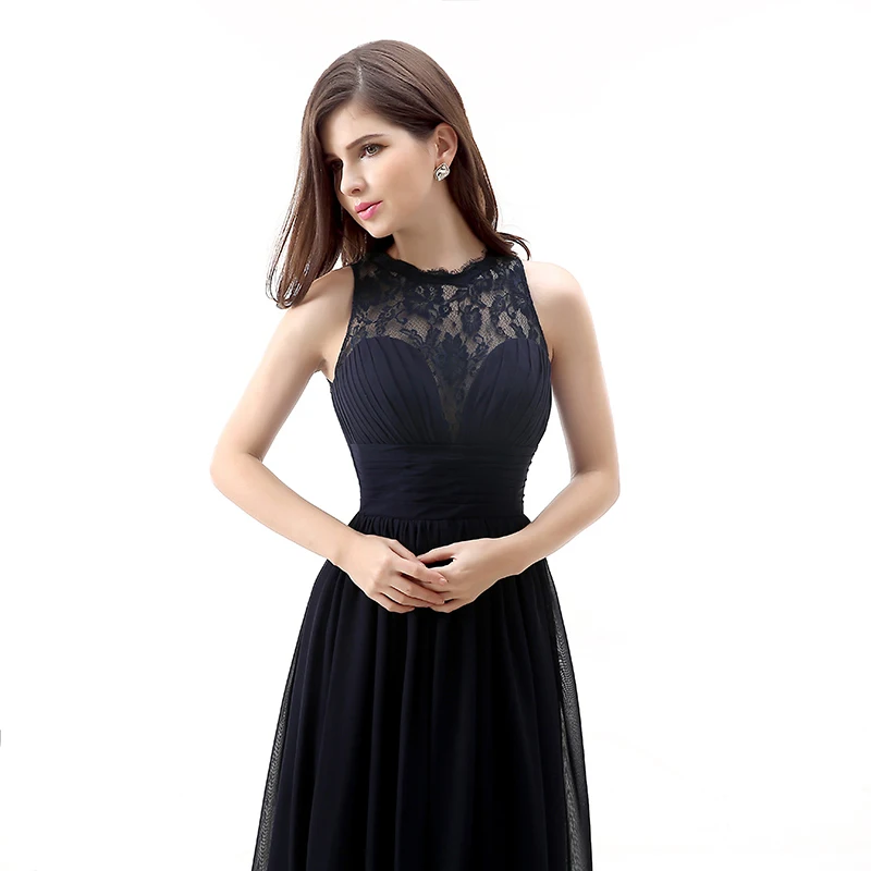 Forevergracedress 2017 Черные Длинные платье подружки невесты Дешевые линии рукавов