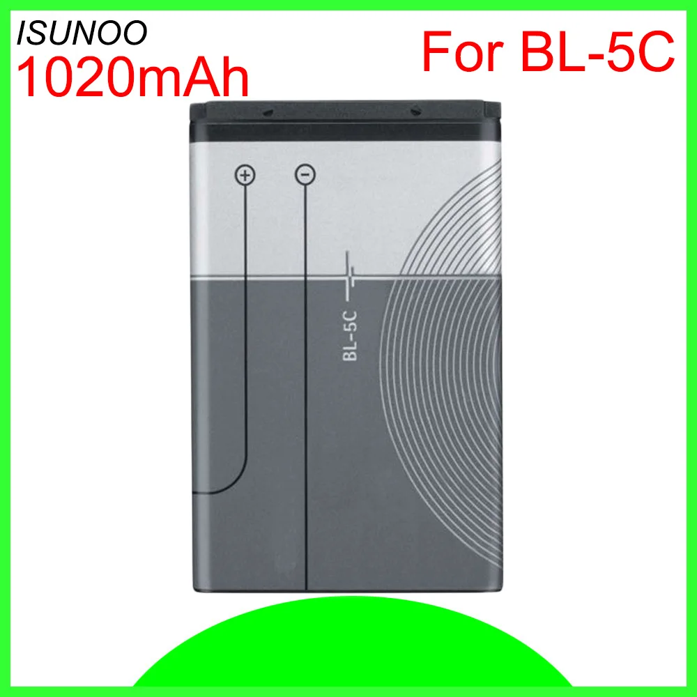 ISUNOO 10pcs/lot BL-5C Battery For Nokia C2-06 C2-00 X2-01 1100 6600 6230 5130 2310 3100 6030 3120 3650 6263 7610 BL-5CA BL-5CB
