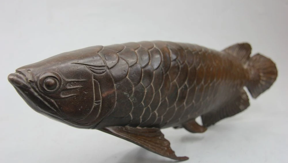 China Chinese Folk Feng Shui Bronze Fish cyprinoid carp barracuda Statue images - 6