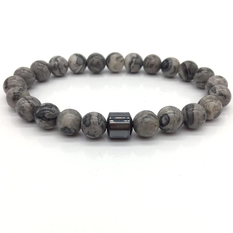 Stone Beads Gray Domineering Men's Bracelet Natural Beaded Classic Fashion Jewelry | Украшения и аксессуары