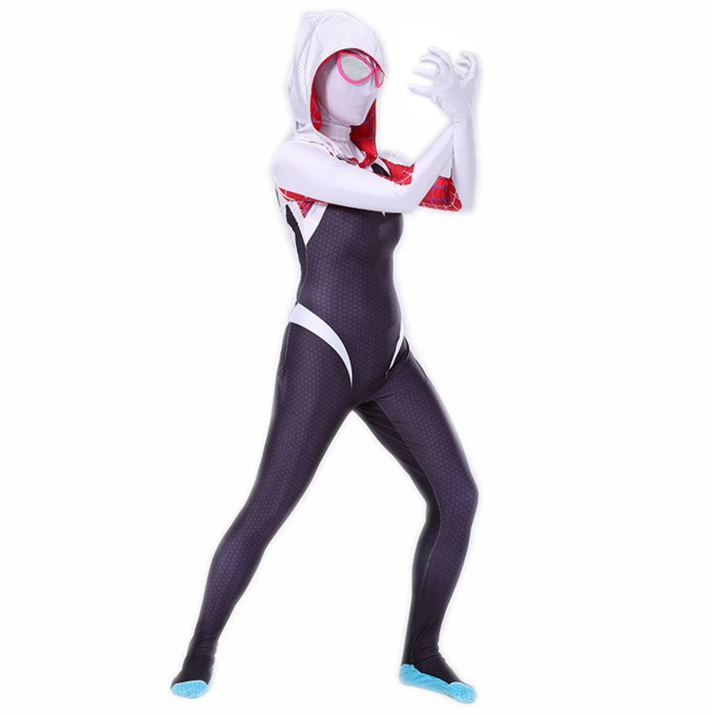 Disfraz de Zentai Spider  Gwen  Molex para adultos y niños  mono ajustado para Halloween y Carnaval