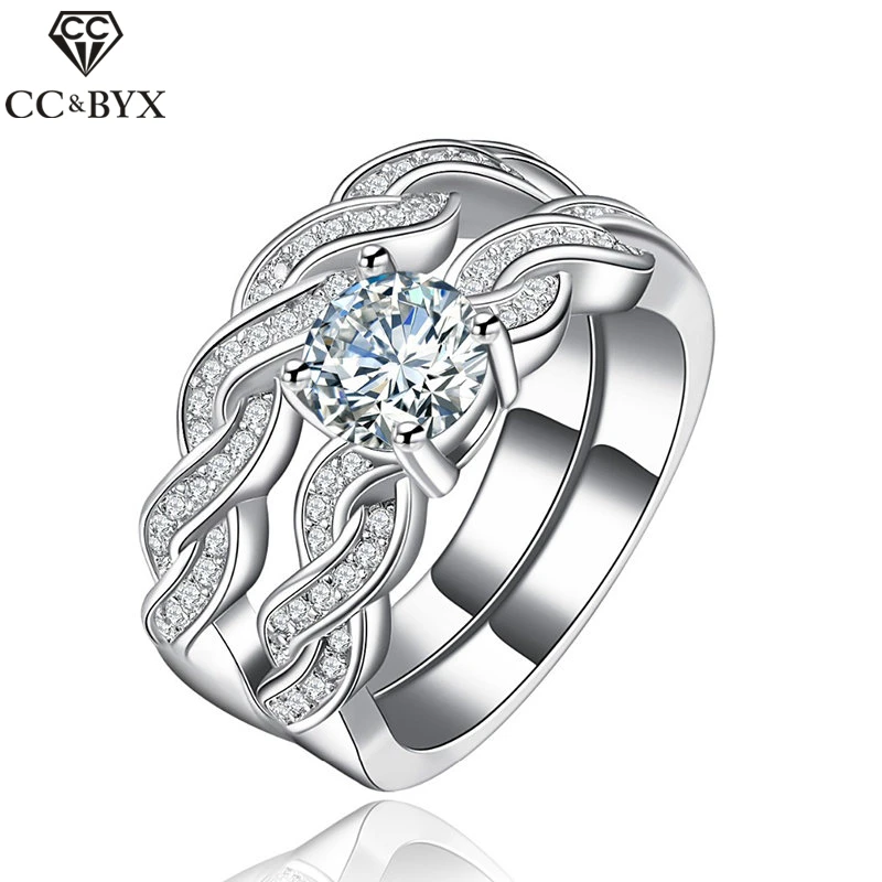 Свадебные наборы обручальные кольца 2 шт Модные для женщин CZ парные белого золота