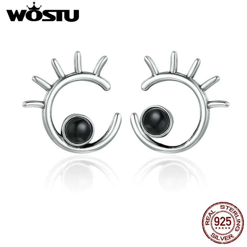 WOSTU Фирменная Новинка реальные 100% 925 пробы серебро мультфильм глаза серьгу для