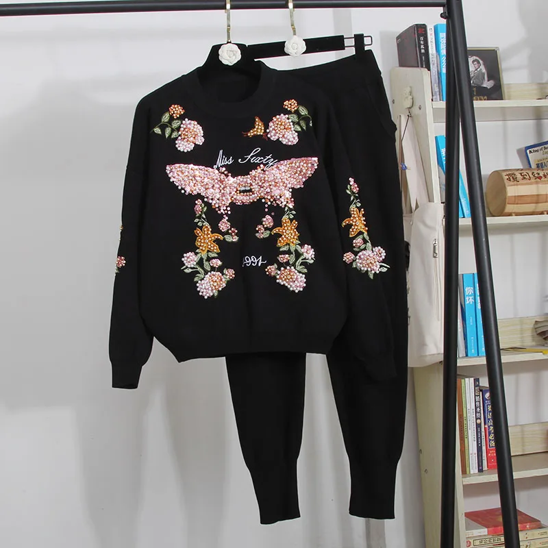 Женский трикотажный брючный костюм элегантный спортивный со свитером и брюками