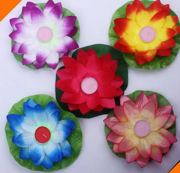 Водонепроницаемая шелковая свеча лотоса плавающая лампа для водяных фонариков