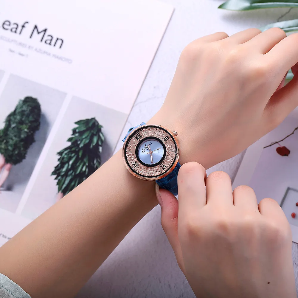 2018 женские модные аналоговые кварцевые круглые наручные часы с кожаным ремешком