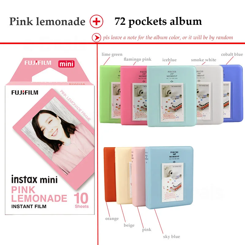 Fujifilm Instax Mini Film Pink Lemonade 10 листов для 9 8 7s 70 90 25 мгновенная полироидная камера