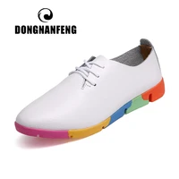dongnanfeng women mother female ladies shoes flats loafer cow genuine leather soft pigskin casual lace up footwear 35 44 aze 910