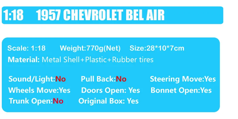 1/18 масштаб Большой Классический 1957 CHEVROLET BEL воздушный трансформер chevy Diecasts wagon Игрушки транспортные средства мышечные автомобили модели дорожный знак
