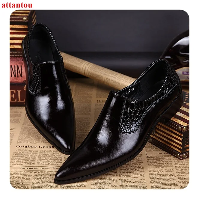 

Hot Sale Newest Sale Pointed Toe Men Black Dress Shoes Leather Luxury Male Casual Shoes Concise Style Office Feast Formal Shoes