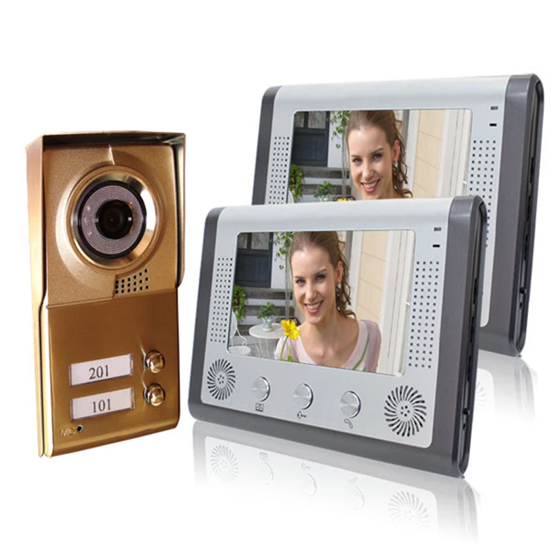 

7" Monitor Video Door Phone Intercom Doorbell Home Security 1 Outdoor Camera 2 monitors