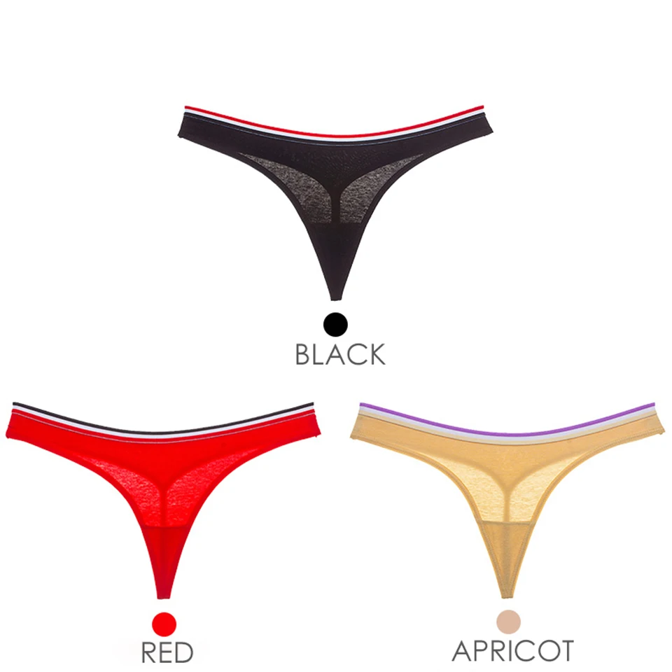 Black Red Apricot Женские сексуальные стринги, хлопковые стринги, нижнее белье, бесшовное бикини, женские трусы с низкой талией, Прозрачное нижнее белье, трусы 3 шт. ROSI - Color: Black Red Apricot