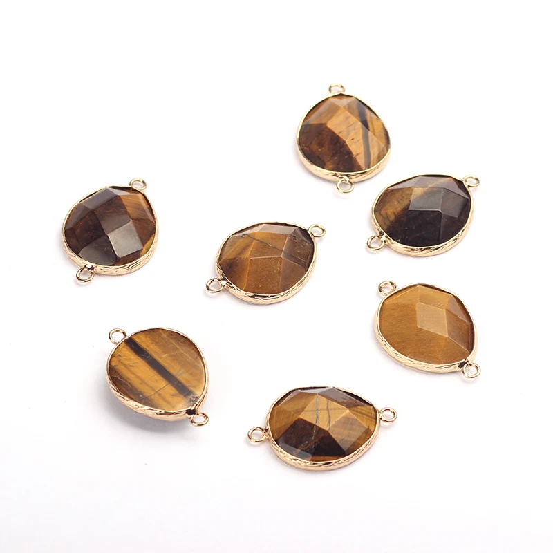 21*24mm 1pcs Natural Stone Charms Pendant Brown Tiger's Eye Water Drop Double Hole Connector For DIY Jewelry Finding Accessories |