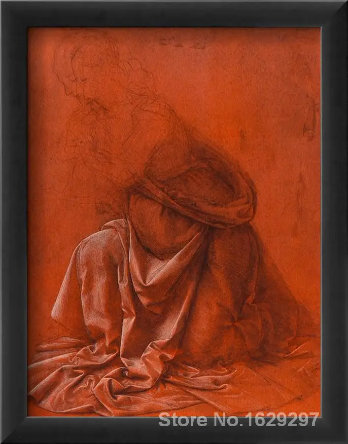 Настенные художественные складки одежды женской фигуры Silverpoint Рисование Leonardo Da