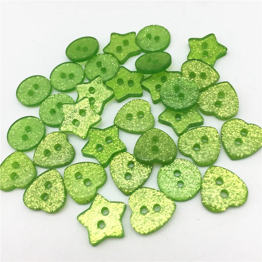 200pcs Sparkle Glitter Heart Star Round Mixed 2 Holes Sewing Buttons Shiny Clothing Accessories Scrapbooking Button 13 Colors |