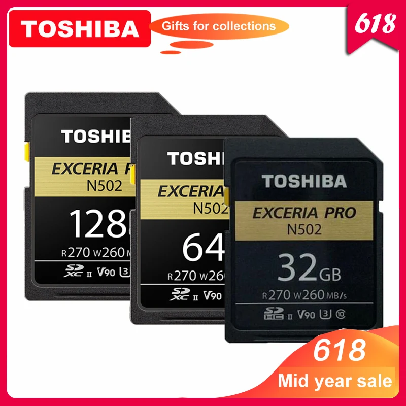 Toshiba sd карта 32 Гб SDHC U3 64 128 ГБ SDXC V90 UHS II карты памяти N502 EXCERIA PRO до 270 МБ/с. Поддержка 8 K