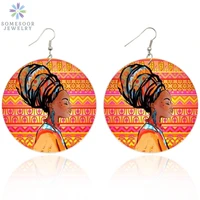somesoor retro headwrap woman afro ethnic wooden drop earrings african paint wood pendant tribal dangle jewelry for women gifts