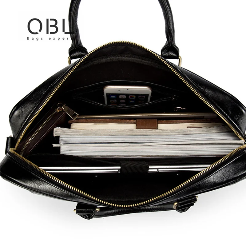 QiBOLu Men Business Handbags Briefcase Bag Male High Quality Dress Shoulder For Men's Solid Leather Laptop Bags | Багаж и сумки