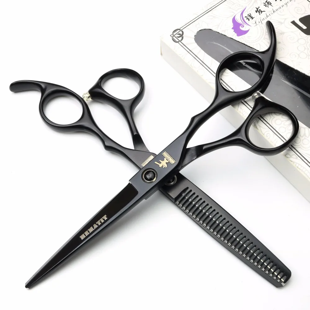 

Professional Japan 440 steel 6 inch black hairdressing scissors cutting scissors and thinning scissors barber shop styling tools