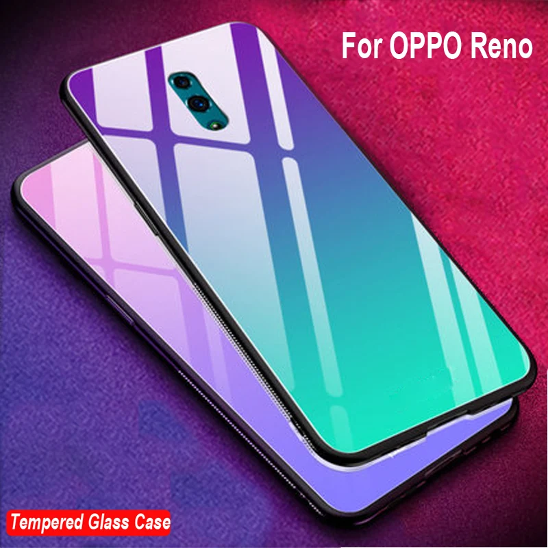 Чехол из закаленного стекла для OPPO Reno задняя крышка с градиентом цвета мягкий